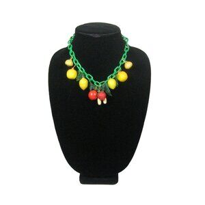 Celluloid Chain Necklace 17 inch Circa 1940 Fruit Leaf Carmen Miranda Statement